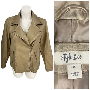 Chaqueta Style & Co Mujer 1X Abrigo Marrón Rock Moto Trabajo Oficina Informal Edgy Otoño - Imagen 1 de 16