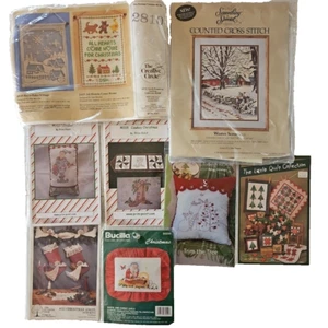 Christmas Mixed Lot Cross Stitch Kits Quilt Patterns Santa Stockings Village - Picture 1 of 15