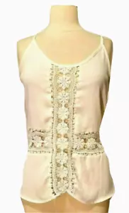 Top de encaje de ganchillo de algodón - Talla S - Blanco - Tirantes de espagueti - Charlie encantador - Imagen 1 de 7