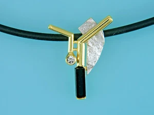 Colgante, colgante de cadena con aro, ónix, circonitas, 45 cm, en oro 333/ooo - Imagen 1 de 5