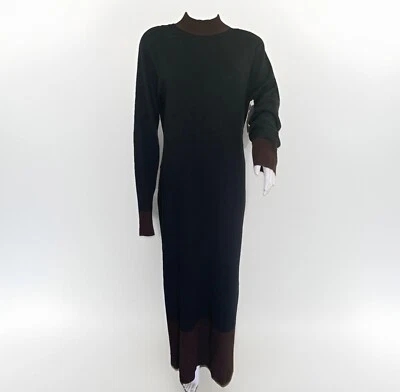 ADRIANNA PAPELL Long Sweater Dress Size L Maxi Black Slide Slit Brown Turtleneck - Image 1 of 4