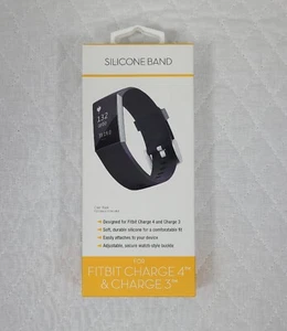 Silicone Band Compatible For Fitbit Charge 3 and Charge 4 Black Wristwatch Band - Picture 1 of 9