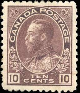 Canada 10c Scott #116 Mint Hinged F-VF 1912 King George V Admiral Issue Stamp - Bild 1 von 2