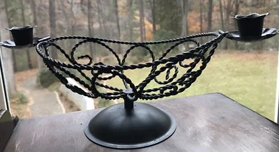 Vintage metal candle holder black basket mid century modern retro piece gorgeous - Image 1 of 4