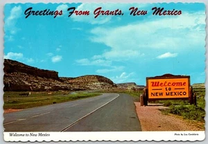 Postcard Greetings from Grants New Mexico Welcome Sign NM - Foto 1 di 2