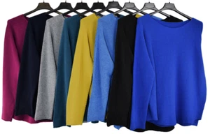 Ladies Italian Lagenlook Soft Plain Round Neck Short Jumper. - Picture 1 of 15
