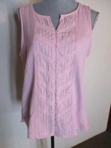 Soft Surroundings ¡FAB! Camiseta sin mangas rosa mezcla de lino con inserciones delanteras de ganchillo con botones L - Imagen 1 de 6