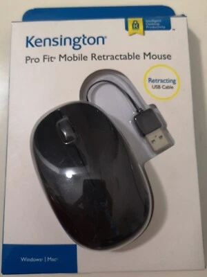 Kensington Pro Fit Retractable Mouse  USB Maus Schwarz Einziehbares Kabel Neu - Bild 1 von 3