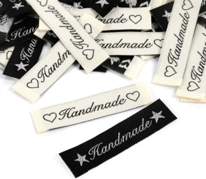 100 Stück Handmade Stoffetiketten Textiletiketten Handmade Stoff Labels Tags Kle - Bild 1 von 12