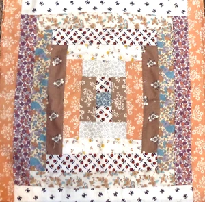 VINTAGE 70s COTTON FINISHED PATCHWORK PIECE FLORAL FABRIC STRIPS SEWING 18 x 18" - Picture 1 of 1