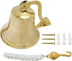Ship Bell Large Last Orders Brass Pub Dinner School Door Wall Mounted Bracket 5" - Picture 1 of 10