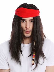 Wig Men Pirate Scarf Dreadlocks Long Wild Dark Brown