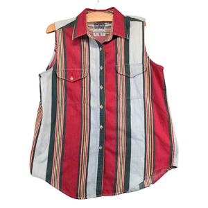 Details Express Mens Button Up Vest Multi-Striped Large Sleeveless Cotton - Picture 1 of 11