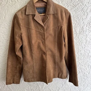 A Very Cool Vintage Van Heusen Tan Suede Leather Jacket Unisex Small - Picture 1 of 13