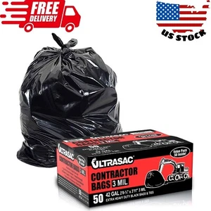 Extra Heavy Duty Contractor Bags, 42 Gallon, 3 Mil, 32" X 47", Black, 50 Count - Picture 1 of 5