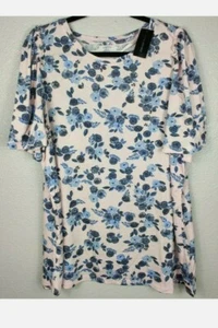 Lane Bryant Knit Women's Basic Tunic Blouse Size 18/20 Floral Short Sleeve - Picture 1 of 7
