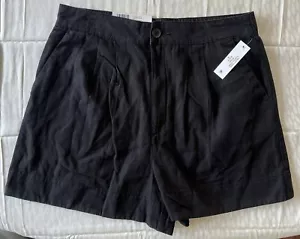 JOIE High Waist Pleated Shorts Size Medium Black Pockets Cotton Linen Mom Shorts - Picture 1 of 8