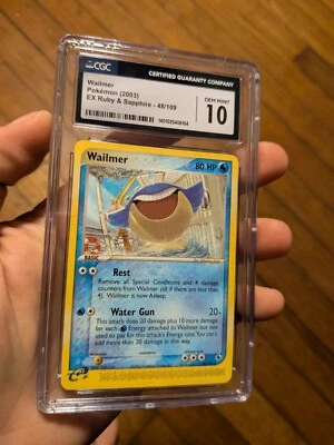 (TOP POP 9) CGC 10 GEM MINT Pokemon Wailmer Ex Ruby and Sapphire 48/109 - Image 1 of 4