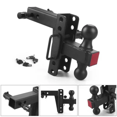Trailer Hitch Tow Receiver 2" Adjustable Channel Style Dual Ball 6inch Drop/Rise - Image 1 of 4
