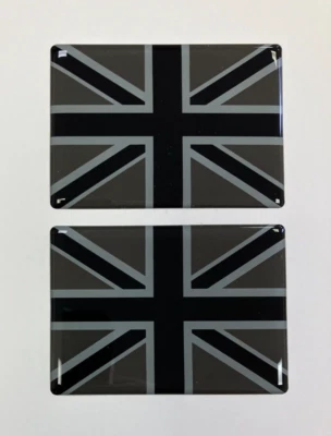 JAKEDESIGNS 2 x Pegatina/Calcomanía BANDERA UNION JACK 70mm - NEGRO Y 2 TONOS GRIS - ALTO BRILLO ABOVEDADO