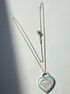 Tiffany & Co Sterling blau Emaille Bordüre Herz Anhänger mit Kette  - Bild 1 von 11