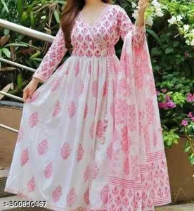 Indian Women Anarkali Bollywood Rayon Ethnic Kurti And Dupatta For Girl - Picture 1 of 8
