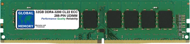32GB DDR4 3200MHz PC4-25600 288-PIN ECC UDIMM SERVER/WORKSTATION MEMORY RAM - Image 1 of 1
