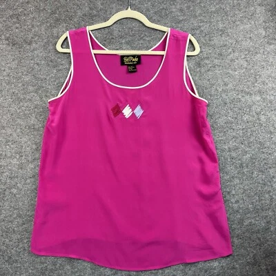 Camiseta sin mangas Bob Mackie Wearable Art para mujer talla M 100 % seda rosa blanco geométrico Foto 1 de 4