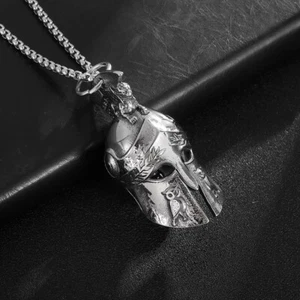Rome Warrior Helmet Spartan Riding Bell Necklace Stainless Steel Men Biker - Picture 1 of 7