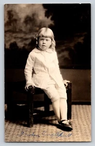 RPPC blonde boy curly hair Postcard Portrait Real Photo black shoes englehardt - Picture 1 of 2