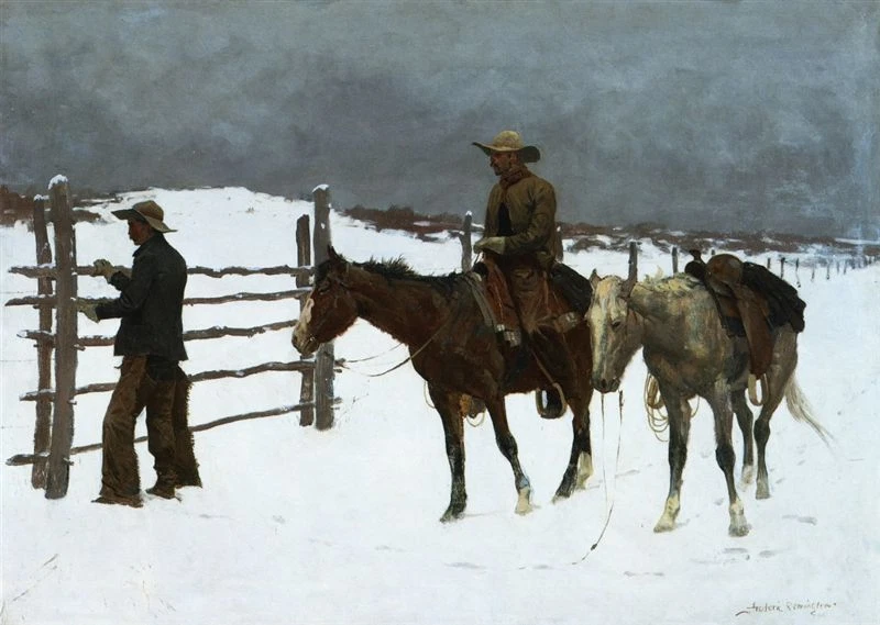 Pintura a óleo repro Frederic Remington Fall of the Cowboy - Imagem 1 de 1
