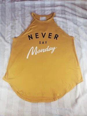 Wound Up Juniors XL 15 - 17 Mustard Yellow Never Say Monday Sleeveless Tank Top - Image 1 of 4