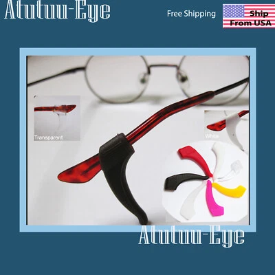 ATUTUU Eyeglass Ear Hook Soft Silicone Temple Tips Holder Transparent black clear