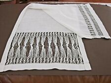 Amazing Antique Vintage White Table runner dresser scarf Hand Drawnwork Flax