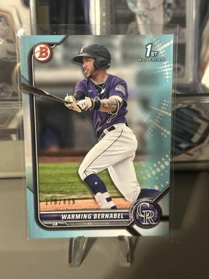 2022 Bowman Baseball Warming Bernabel Sky Blue Paper 1st Bowman /499 - Rockies - Image 1 of 2