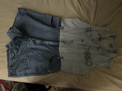 Jordache Vintage 80s 1 Piece Jean Romper Women's Size M Made In USA Blue Denim - Image 1 of 4