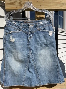 Hippie womens Jean Denim Skirt pencil Frayed Hem Distressed Sz 7 - Picture 1 of 11