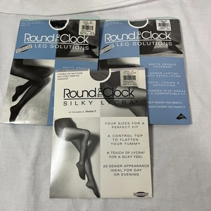 Set Of 3 Round The Clock Pantyhose C Control Top Green Navy & Silver - Picture 1 of 10