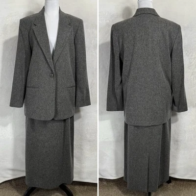 Maxi Falda Traje Vintage Sag Harbor Lana Talla 18 16 Franela Novio Blazer Años 90 Foto 1 de 4
