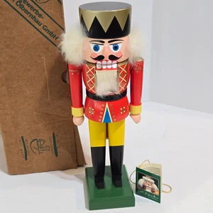 1993 EM Merck Old World Christmas Erzgebirgische German Nutcracker 10” Wood Fur - Picture 1 of 9