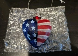 Vintage American Flag Heart Shaped Glass Ornaments Set Of 12 NOS - Picture 1 of 4