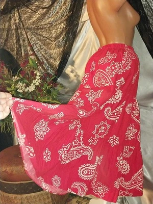 VTG 70s Circle T Prairie Gypsy Boho Bohemian Festival Skirt Cotton Bandanna SM - Image 1 of 4