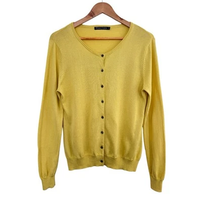 Cárdigan Woolovers Talla S UK 10-12 Amarillo Algodón Seda Tejido Abotonado Cuello en V Foto 1 de 4