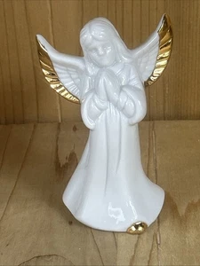 Engel Glocke Figur betende Hände weiß Porzellan Goldakzente 4" Weihnachten - Bild 1 von 5