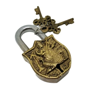 ANTIGUA Diosa Hindú de la Sabiduría Saraswati CERRADURA ESTILO ANTIGUO CON LLAVES  - Imagen 1 de 7