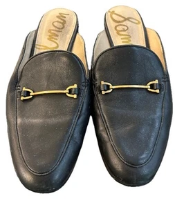 Scarpe basse Sam Edelman Lounette taglia 6,5 M nere in pelle punta di mulo oro morso di cavallo - Foto 1 di 9