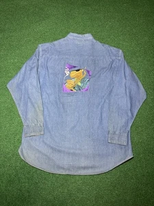 Camel Jazz Embroidered Denim RARE Shirt XL Saxophone Smoking Joe Vintage 90s - Bild 1 von 8