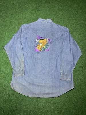 Camel Jazz Embroidered Denim RARE Shirt XL Saxophone Smoking Joe Vintage 90s - Image 1 of 4