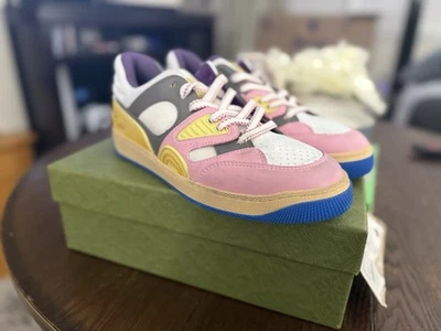 Gucci Basket Zapatilla Baja Amarillo Rosa Azul Talla 38 EU 8W EE. UU. Envejecida Nueva Foto 1 de 4