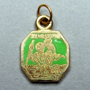 Saint Christopher, Jesus. Antique Religious Enamel Pendant. French Little Medal. - Picture 1 of 4